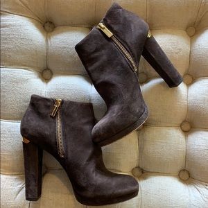 Michael Kors Dark Brown Suede Heeled Booties 8.5
